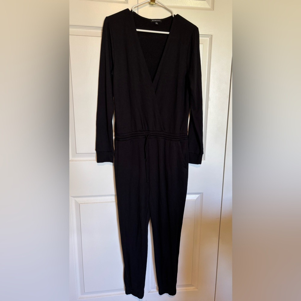 Beyond Yoga CF6136 Womens Black Overlapping V-Neck LS Jumpsuit Athleisure M